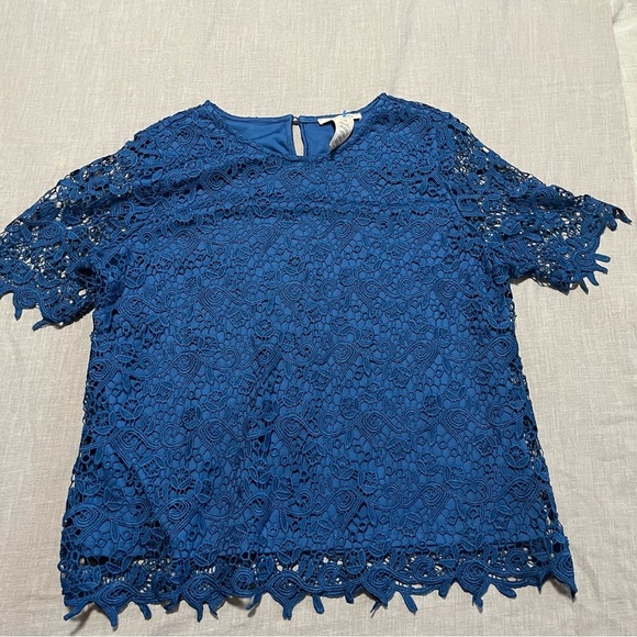 Philosophy Lace Crochet Blue Embellished Boxy Blouse Lined Size XL - Picture 2 of 7